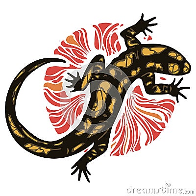 Lizard - Fiery Salamander and fire circle Vector Illustration