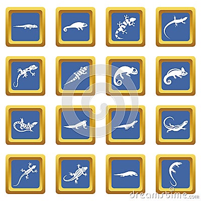 Lizard icons set blue Vector Illustration