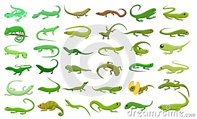 Lizard icons set, cartoon style Vector Illustration