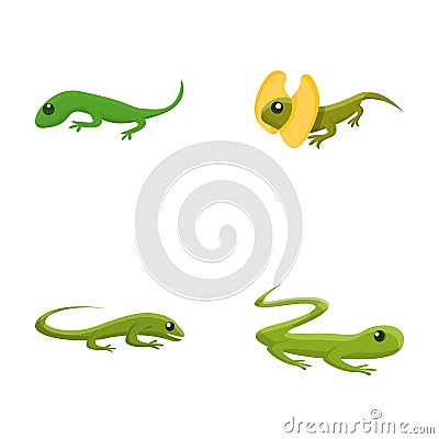 Lizard icons set cartoon vector. Green lizard Vector Illustration