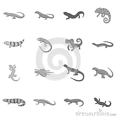 Lizard icons set, monochrome style Vector Illustration