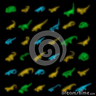 Lizard icons set vector neon Vector Illustration