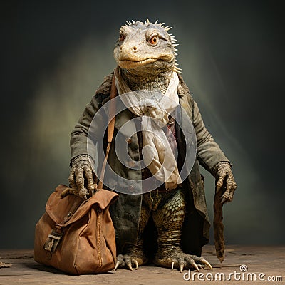 Lizard In Leather Jacket: A Unique Character In Bavarian Attire Stock Photo