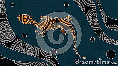 Lizard vector, Aboriginal art background with lizard, Landscape Vector Illustration