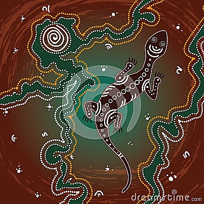 Lizard vector, Aboriginal art background with lizard Vector Illustration