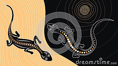 Lizard vector, Aboriginal art background with lizard Vector Illustration