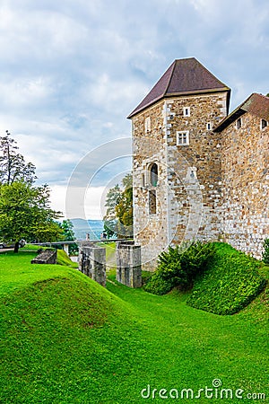 Ljubljana castle. The historic medieval building with park around. Old Slovenia fortress in the center of Slovenia capital city Editorial Stock Photo