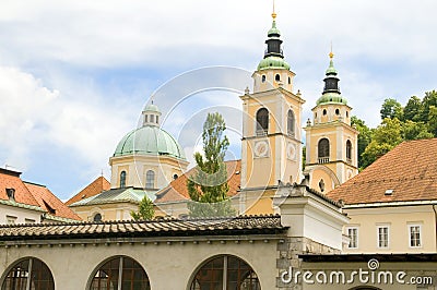 Ljubljana Cathedral St. Nicholas Church Slovenia Europe in old t Stock Photo