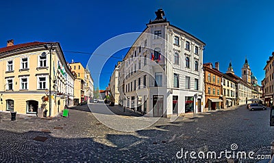 Ljubljana city center cobbled square Stock Photo