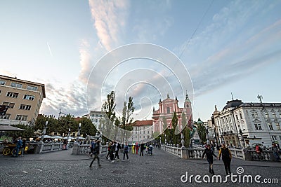 Tromostovje bridge triple bridge in front of the presernov trg square Editorial Stock Photo