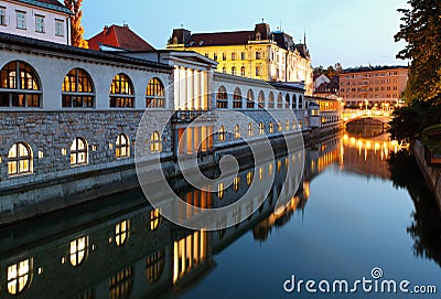 Ljubljana, Slovenia - Ljubljanica River and Centra Stock Photo