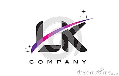 LK L K Black Letter Logo Design with Purple Magenta Swoosh Vector Illustration