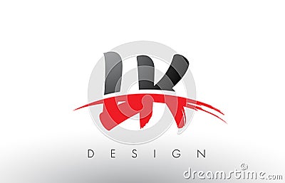 LK L K Brush Logo Letters with Red and Black Swoosh Brush Front Vector Illustration