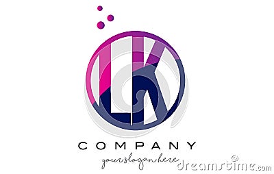 LK L K Circle Letter Logo Design with Purple Dots Bubbles Vector Illustration