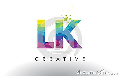 LK L K Colorful Letter Origami Triangles Design Vector. Vector Illustration