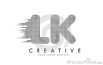 LK L K Letter Logo with Black Dots and Trails. Vector Illustration