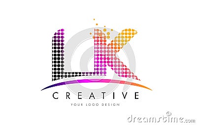 LK L K Letter Logo Design with Magenta Dots and Swoosh Vector Illustration