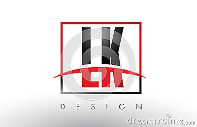 LK L K Logo Letters with Red and Black Colors and Swoosh. Vector Illustration