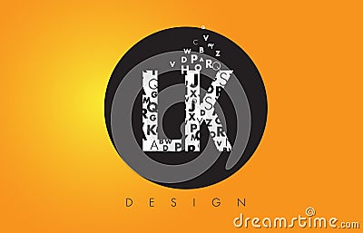 LK L K Logo Made of Small Letters with Black Circle and Yellow B Vector Illustration