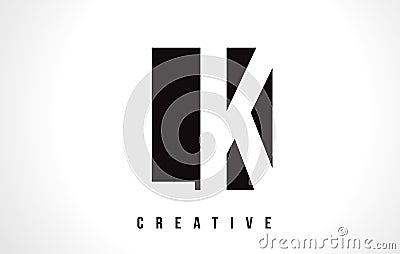 LK L K White Letter Logo Design with Black Square. Vector Illustration