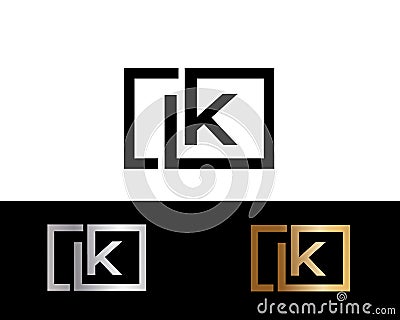 LK square shape Letter logo Design in silver gold color Vector Illustration