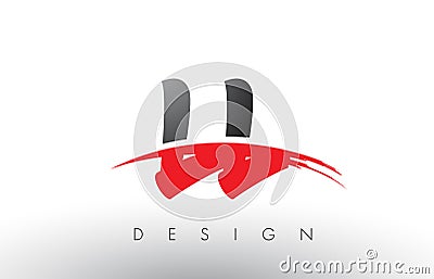 LL L Brush Logo Letters with Red and Black Swoosh Brush Front Vector Illustration