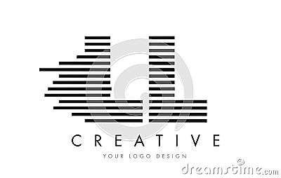 LL L Zebra Letter Logo Design with Black and White Stripes Vector Illustration