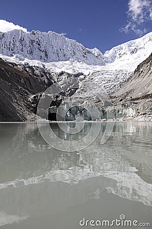 Llaca lagoon Andes Huaraz Peru Stock Photo