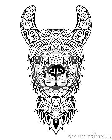 Llama Alpaca mandala zentangle stylized. Freehand vector illustration. Vector Illustration