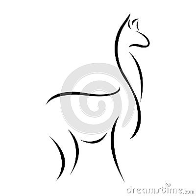 Llama in black, the silhouette is drawn with various lines in the style of minimalism. Alpaca tattoo, exotic animal logo Vector Illustration