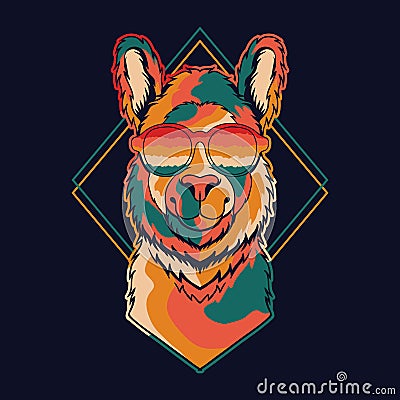 Llama colorful wearing a eyeglasses vector illustration Vector Illustration