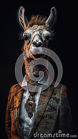 Llama dressed in an elegant modern suit with a nice tie Stock Photo