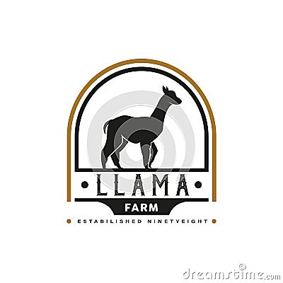 Llama Logo Vintage. With llama, or alpaca icon symbol. Retro, classic, premium, and luxury farm logo design vector Vector Illustration