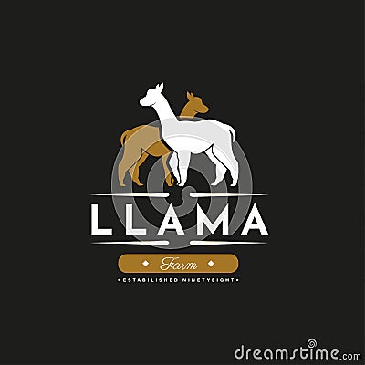 Llama Logo Vintage. With llama, or alpaca icon symbol. Retro, classic, premium, and luxury farm logo design vector Vector Illustration