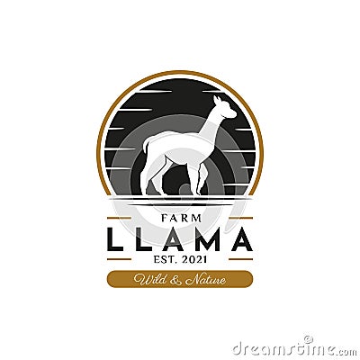 Llama Logo Vintage. With llama, or alpaca icon symbol. Retro, classic, premium, and luxury farm logo design vector Vector Illustration