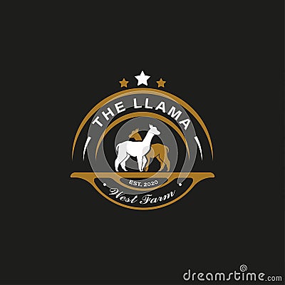 Llama Logo Vintage. With llama, or alpaca icon symbol. Retro, classic, premium, and luxury farm logo design vector Vector Illustration