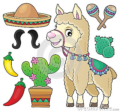 Llama and various objects set 1 Vector Illustration