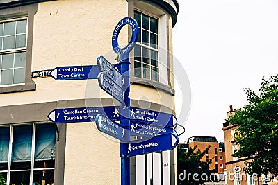 Llandudno north Wales united kingdom Welsh and English multilingual sign, Llandudno, Wales Editorial Stock Photo