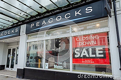 Peacocks having a closing down sale Editorial Stock Photo
