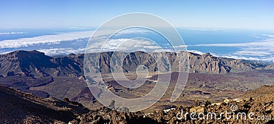 Llano de Ucanca and Roques de Garcia viewed from Teide hillside Stock Photo