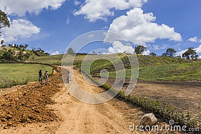 Llano Grande, Antioquia / Colombia November 15, 2018 Workers in a road construction. Editorial Stock Photo