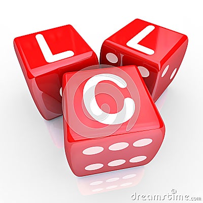 LLC Letters 3 Red Dice Gamble Bet New Business Venture Entrepreneur Stock Photo