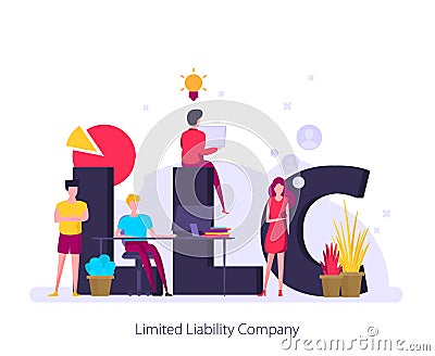 LLC, Limited Liability Company. Concept with keywords, letters and icons. Flat vector illustration Vector Illustration