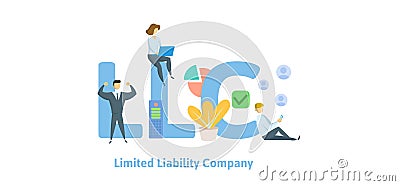 LLC, Limited Liability Company. Concept with keywords, letters and icons. Flat vector illustration. Isolated on white Vector Illustration