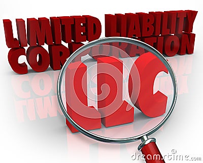 LLC Magnifying Glass Limited Liability Corporation Red Words Stock Photo
