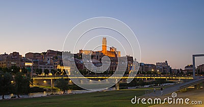 Lleida cathedral and city with evening sky Editorial Stock Photo
