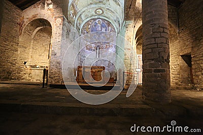 Lleida, Spain, May 1, 2020 - fresco paintings in Church Sant Climent de Taull Editorial Stock Photo