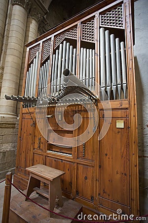 Lleida, Spain, May 1, 2020 - medieval organ of La Seu Vella cathedral Editorial Stock Photo