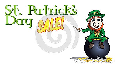 LLeperchaun on pot of gold saint patricks day sale banner Stock Photo