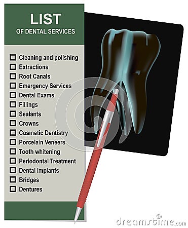 Llist of dental services Vector Illustration